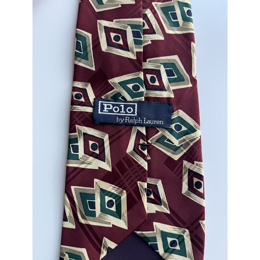 Polo Ralph Lauren Hand Made Neck Tie Burgundy Geometric 57" X 3‎ 3/4" - Picture 3 of 5